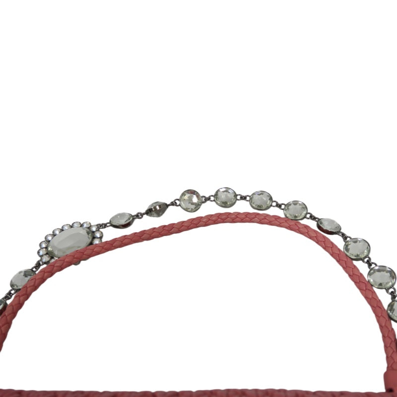 MIUMIU Coffer Matelasse Nappa Crystal Chain Shoulder Bag Clutch Pink Leather Silver Hardware
