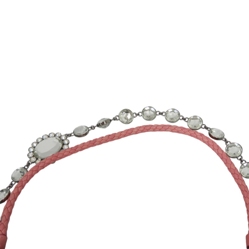 MIUMIU Coffer Matelasse Nappa Crystal Chain Shoulder Bag Clutch Pink Leather Silver Hardware