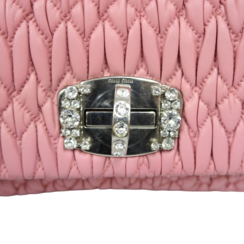MIUMIU Coffer Matelasse Nappa Crystal Chain Shoulder Bag Clutch Pink Leather Silver Hardware