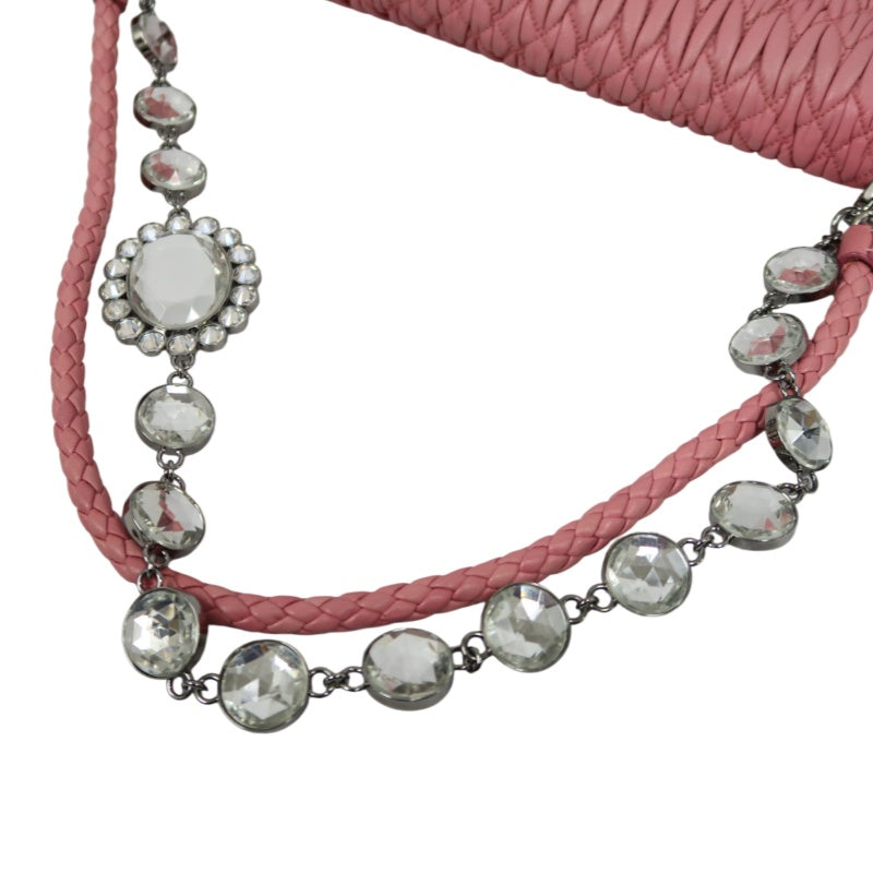 MIUMIU Coffer Matelasse Nappa Crystal Chain Shoulder Bag Clutch Pink Leather Silver Hardware