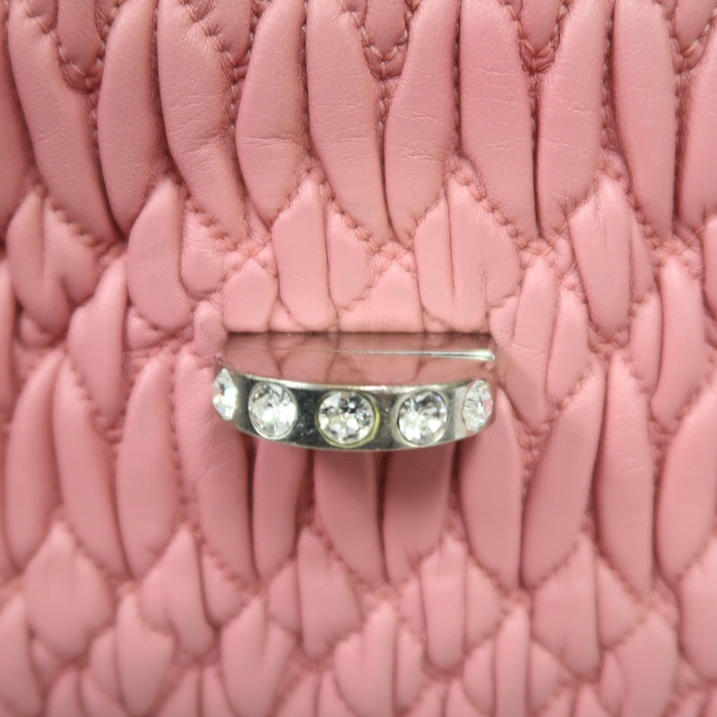 MIUMIU Coffer Matelasse Nappa Crystal Chain Shoulder Bag Clutch Pink Leather Silver Hardware