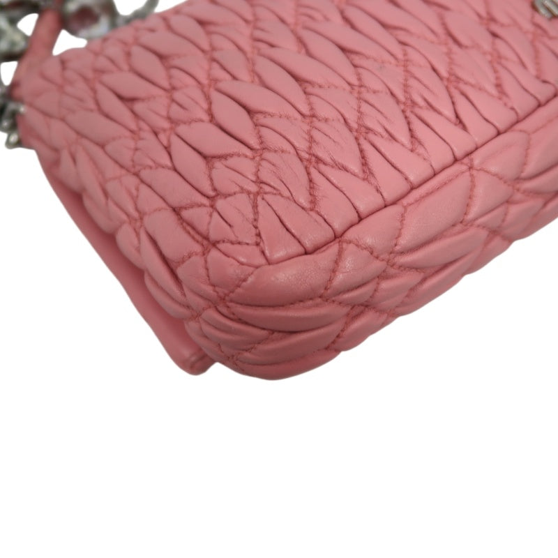 MIUMIU Coffer Matelasse Nappa Crystal Chain Shoulder Bag Clutch Pink Leather Silver Hardware