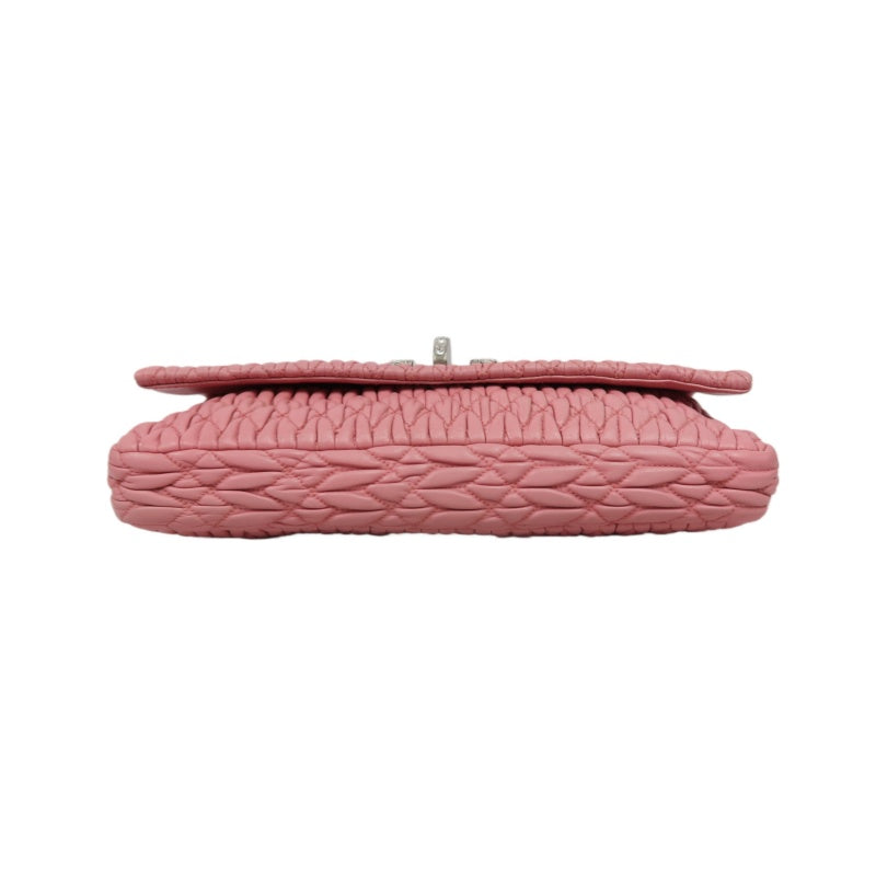 MIUMIU Coffer Matelasse Nappa Crystal Chain Shoulder Bag Clutch Pink Leather Silver Hardware