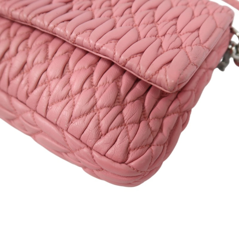 MIUMIU Coffer Matelasse Nappa Crystal Chain Shoulder Bag Clutch Pink Leather Silver Hardware