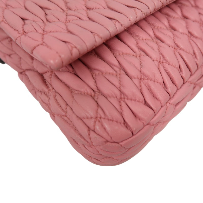 MIUMIU Coffer Matelasse Nappa Crystal Chain Shoulder Bag Clutch Pink Leather Silver Hardware