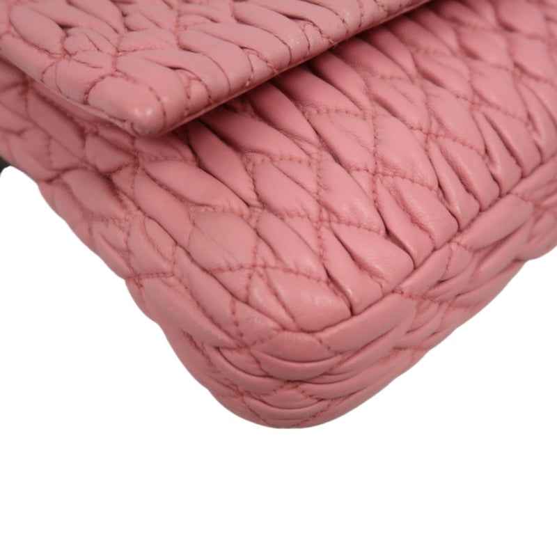 MIUMIU Coffer Matelasse Nappa Crystal Chain Shoulder Bag Clutch Pink Leather Silver Hardware