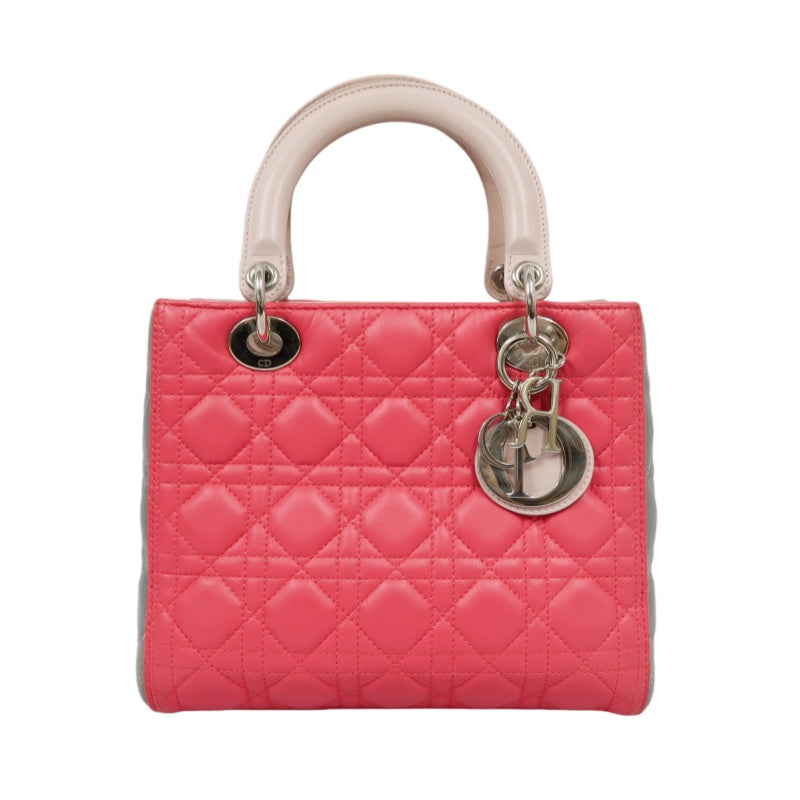 DIOR Cannage Lady Dior Handbag, Pink, Silver-tone Hardware, Pink PVC, 5-Size
