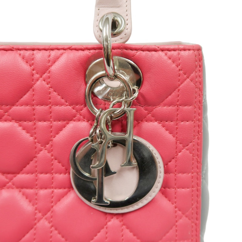 DIOR Cannage Lady Dior Handbag, Pink, Silver-tone Hardware, Pink PVC, 5-Size