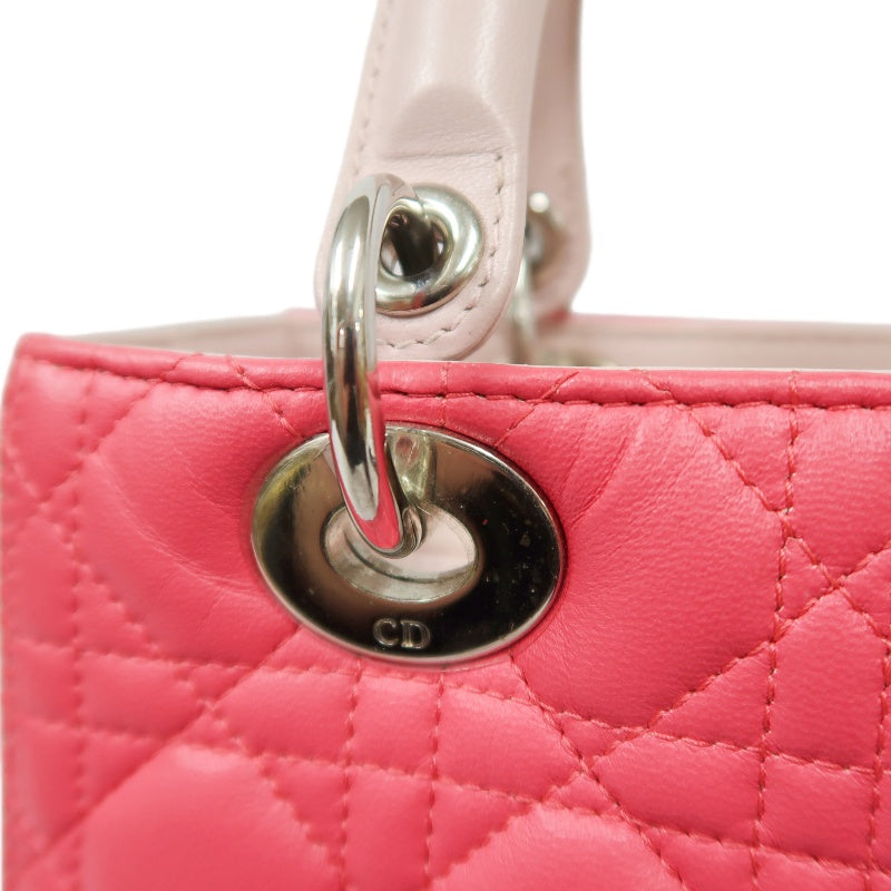 DIOR Cannage Lady Dior Handbag, Pink, Silver-tone Hardware, Pink PVC, 5-Size