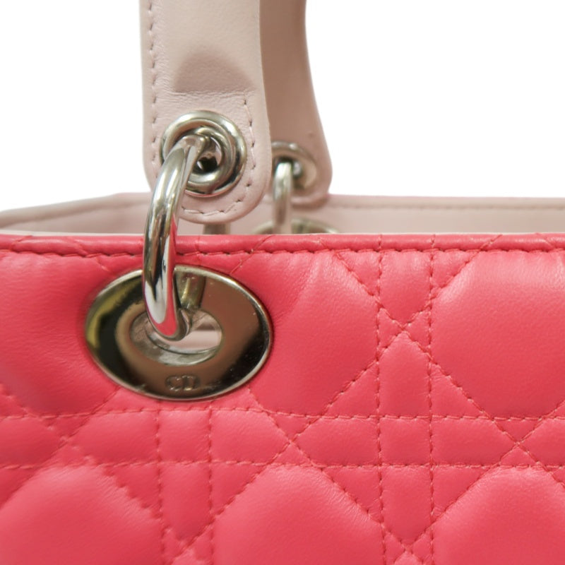 DIOR Cannage Lady Dior Handbag, Pink, Silver-tone Hardware, Pink PVC, 5-Size