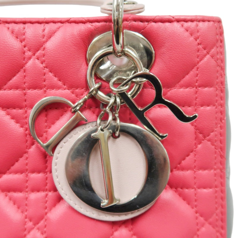 DIOR Cannage Lady Dior Handbag, Pink, Silver-tone Hardware, Pink PVC, 5-Size
