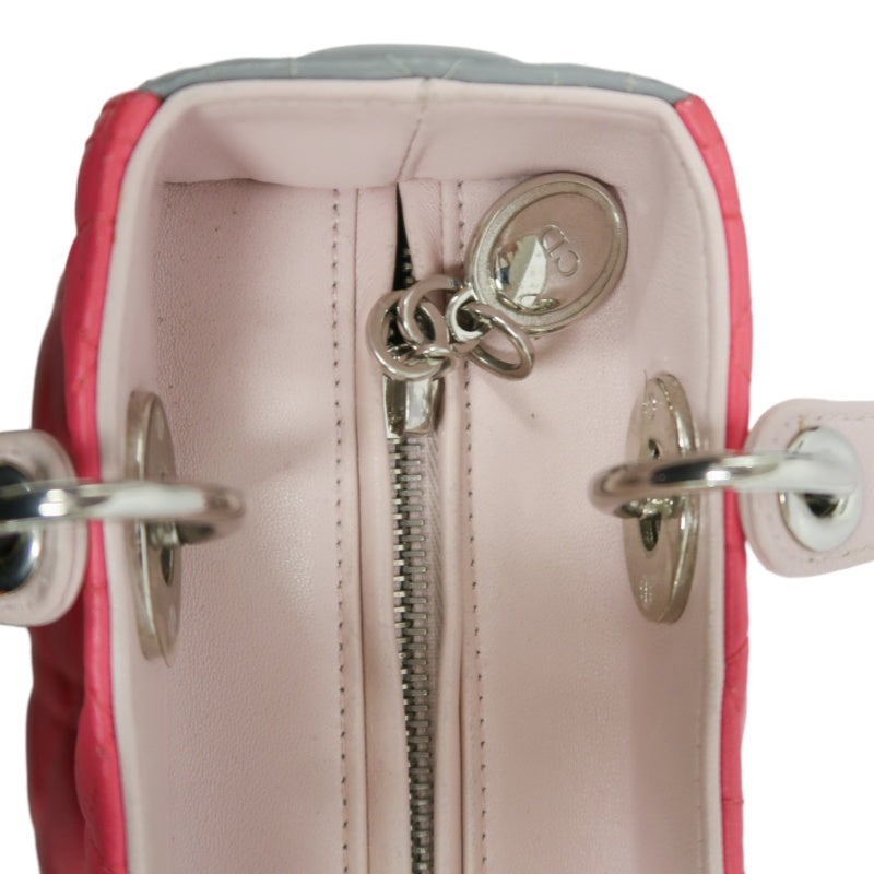 DIOR Cannage Lady Dior Handbag, Pink, Silver-tone Hardware, Pink PVC, 5-Size
