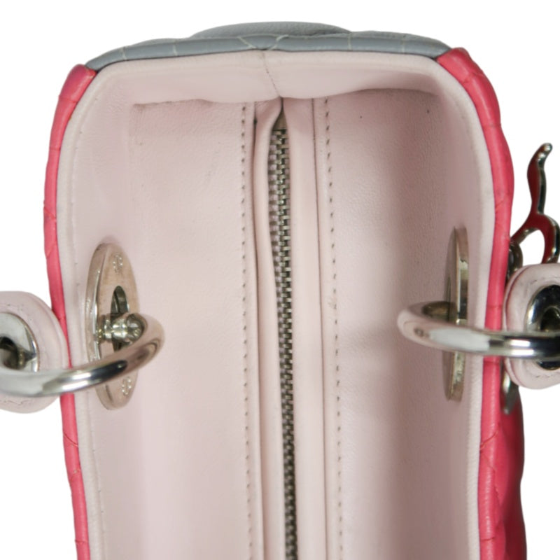 DIOR Cannage Lady Dior Handbag, Pink, Silver-tone Hardware, Pink PVC, 5-Size