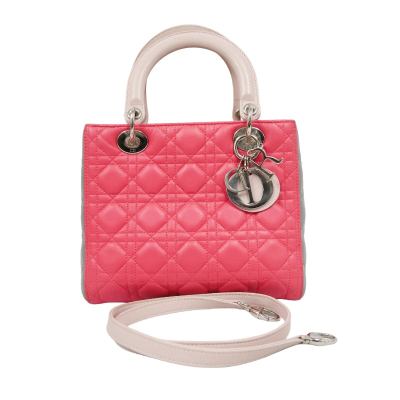 DIOR Cannage Lady Dior Handbag, Pink, Silver-tone Hardware, Pink PVC, 5-Size