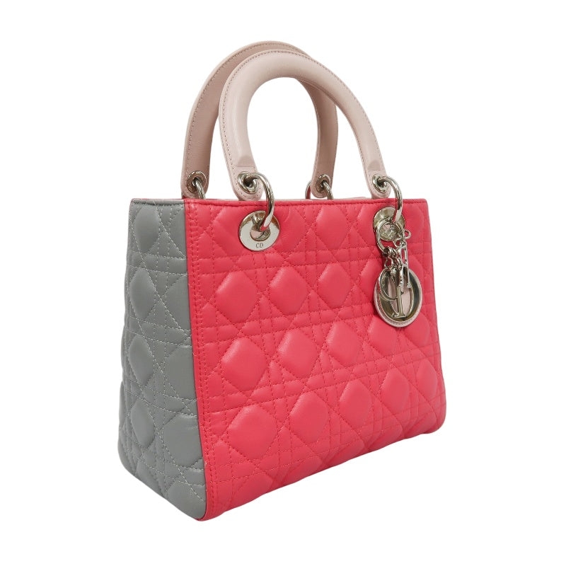 DIOR Cannage Lady Dior Handbag, Pink, Silver-tone Hardware, Pink PVC, 5-Size