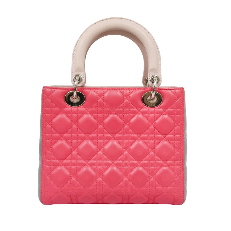 DIOR Cannage Lady Dior Handbag, Pink, Silver-tone Hardware, Pink PVC, 5-Size