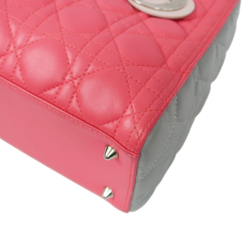 DIOR Cannage Lady Dior Handbag, Pink, Silver-tone Hardware, Pink PVC, 5-Size