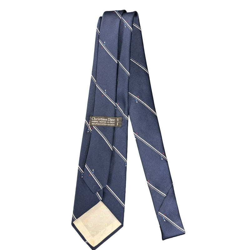 DIOR Polyester Silk Tie, Navy with Stripe Pattern