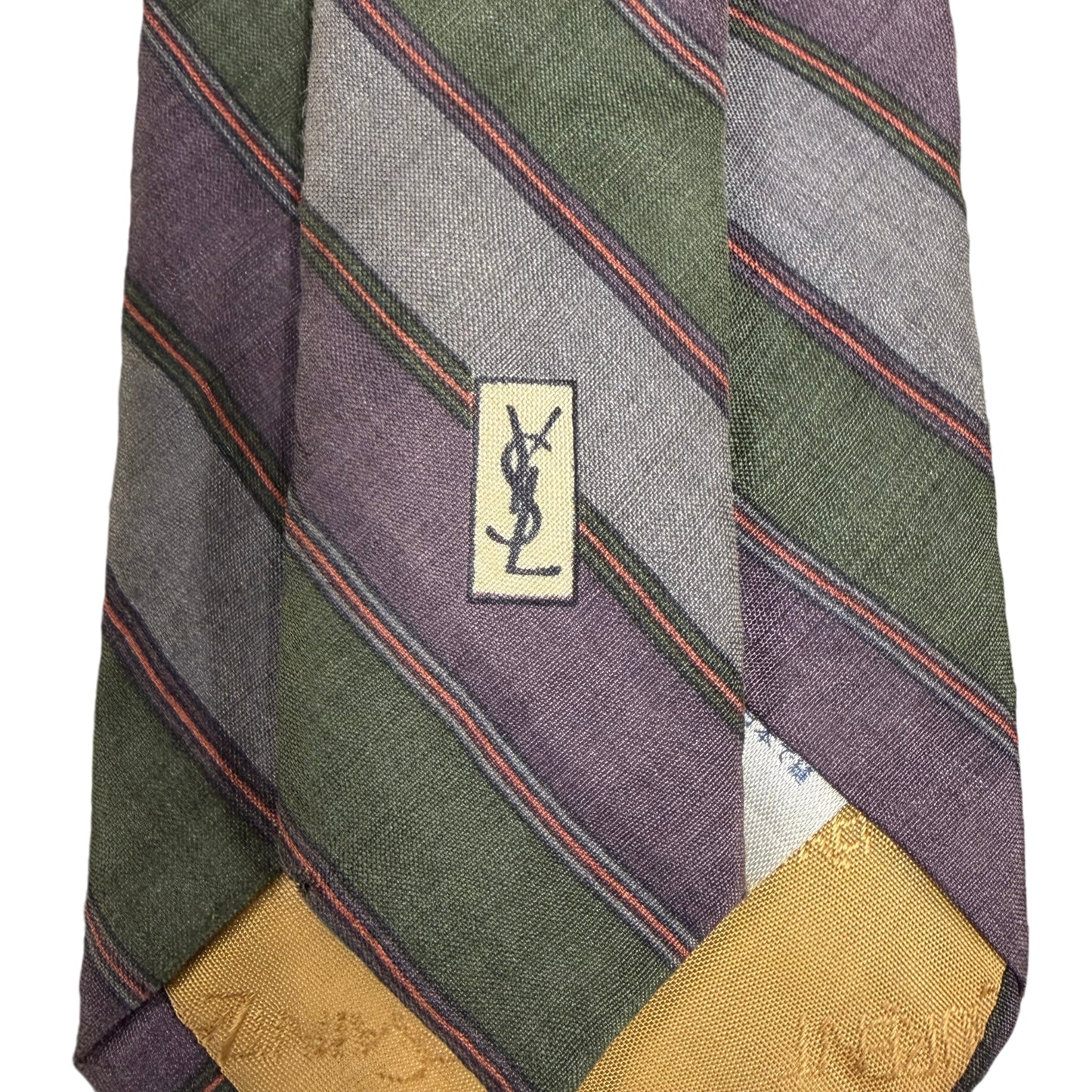 Yves Saint Laurent Regimental Stripe Silk Tie Purple Green
