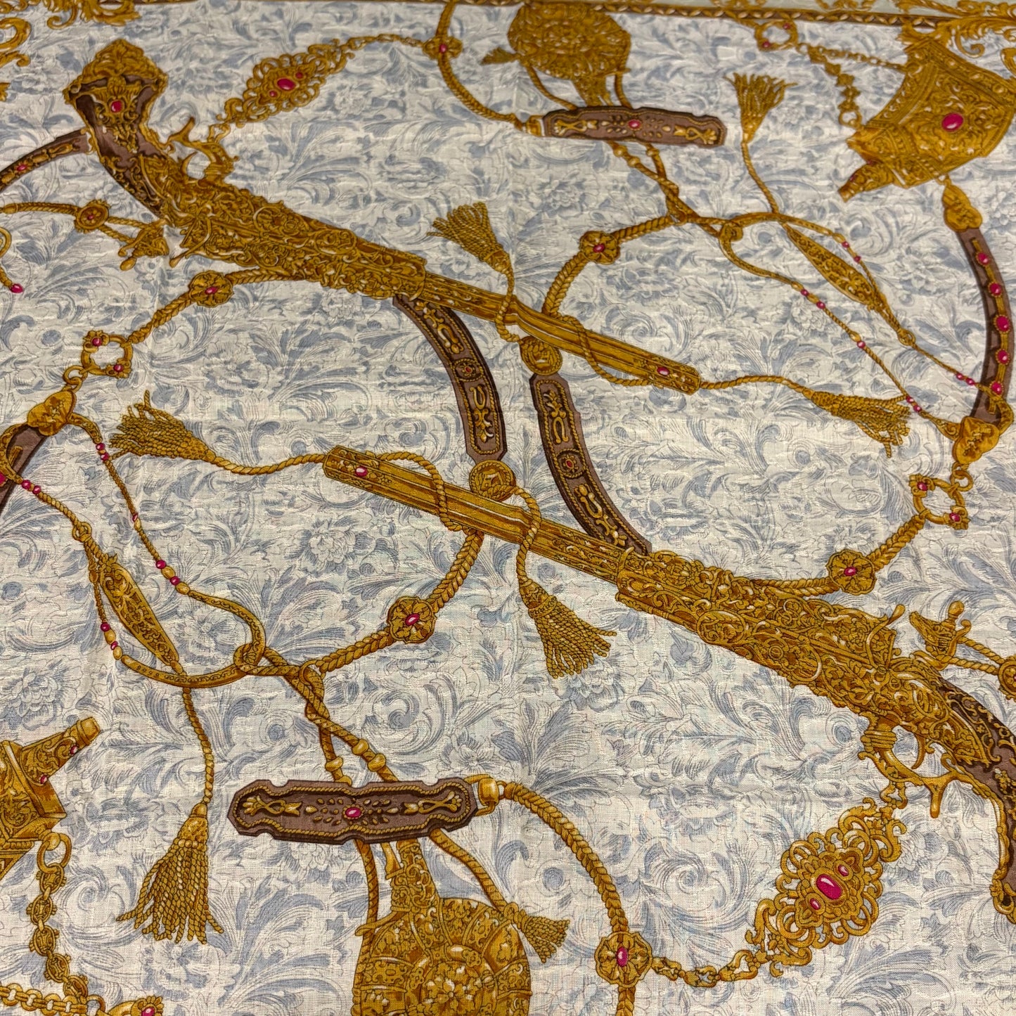 LANCEL Pistol Motif Mini Silk Scarf Ivory/Gold
