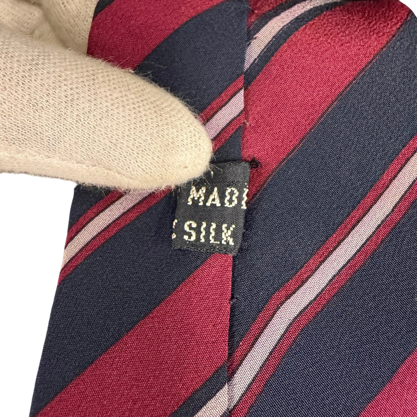 CELINE Striped Silk Tie Navy Burgundy