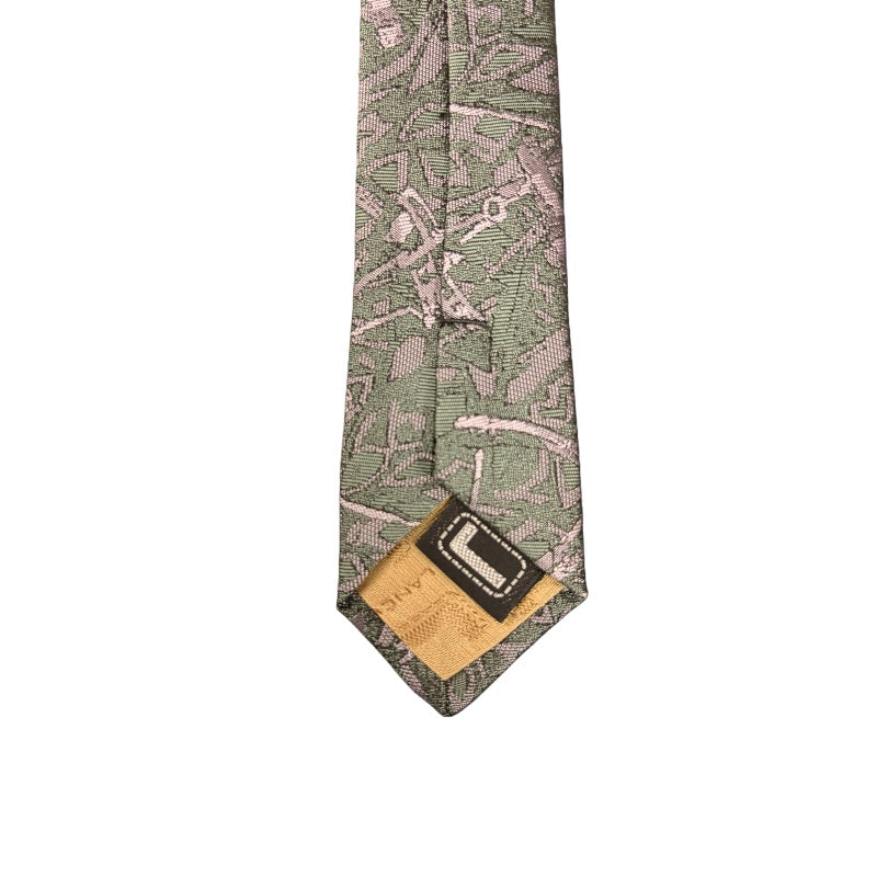 LANCEL Silk Tie, Green and Grey All-over Pattern