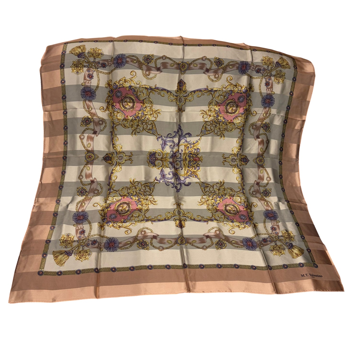 VALENTINO Baroque Print Silk Scarf Ivory/Beige