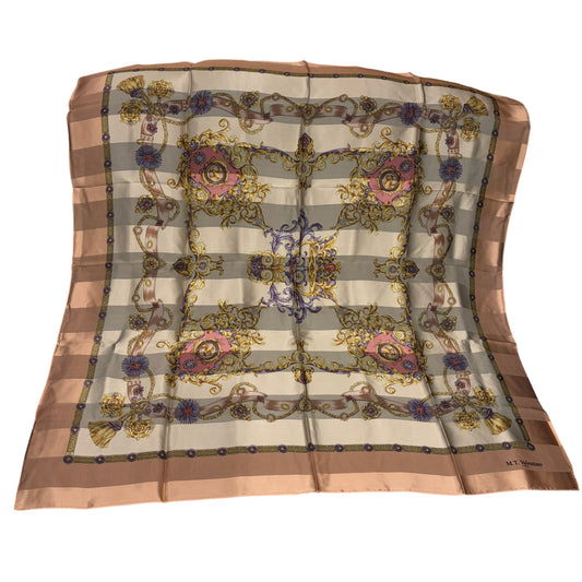 VALENTINO Baroque Print Silk Scarf Ivory/Beige