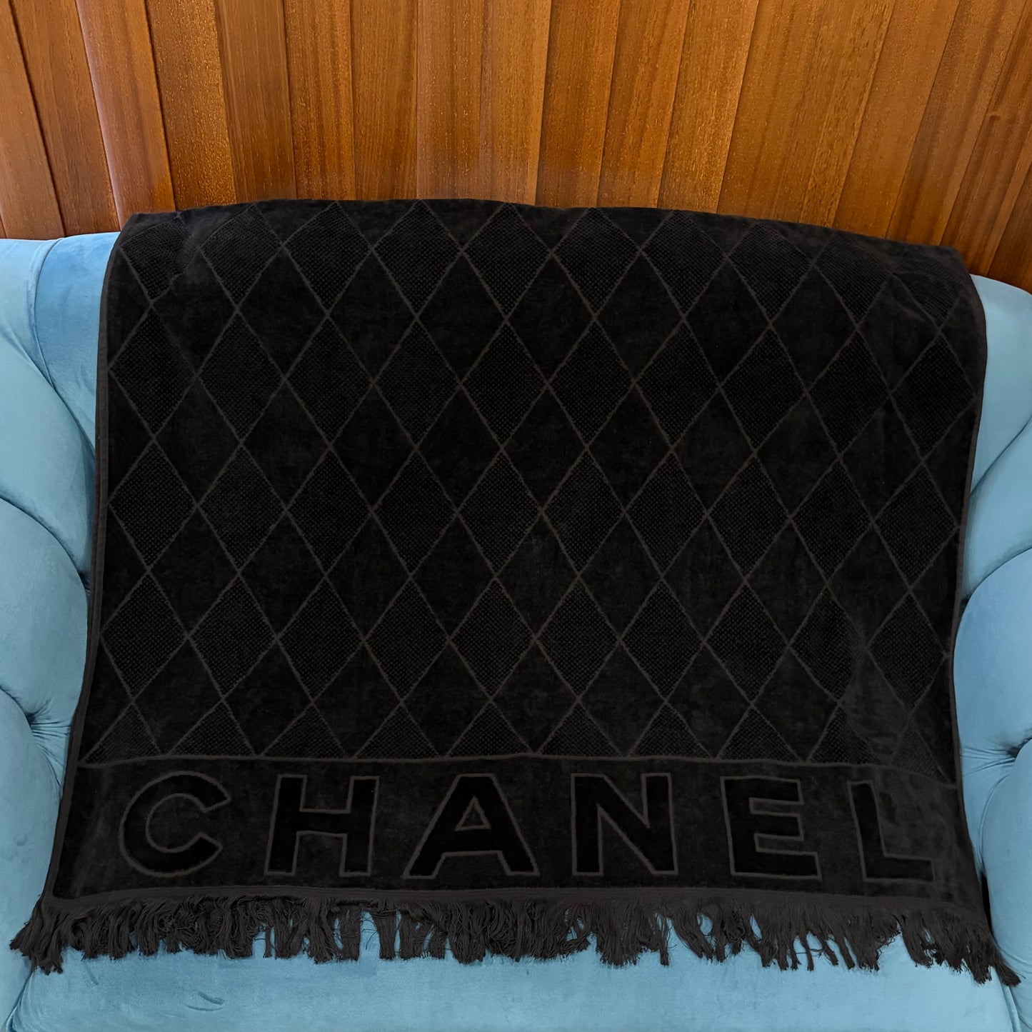 CHANEL Black Pile Fabric Oversized Scarf