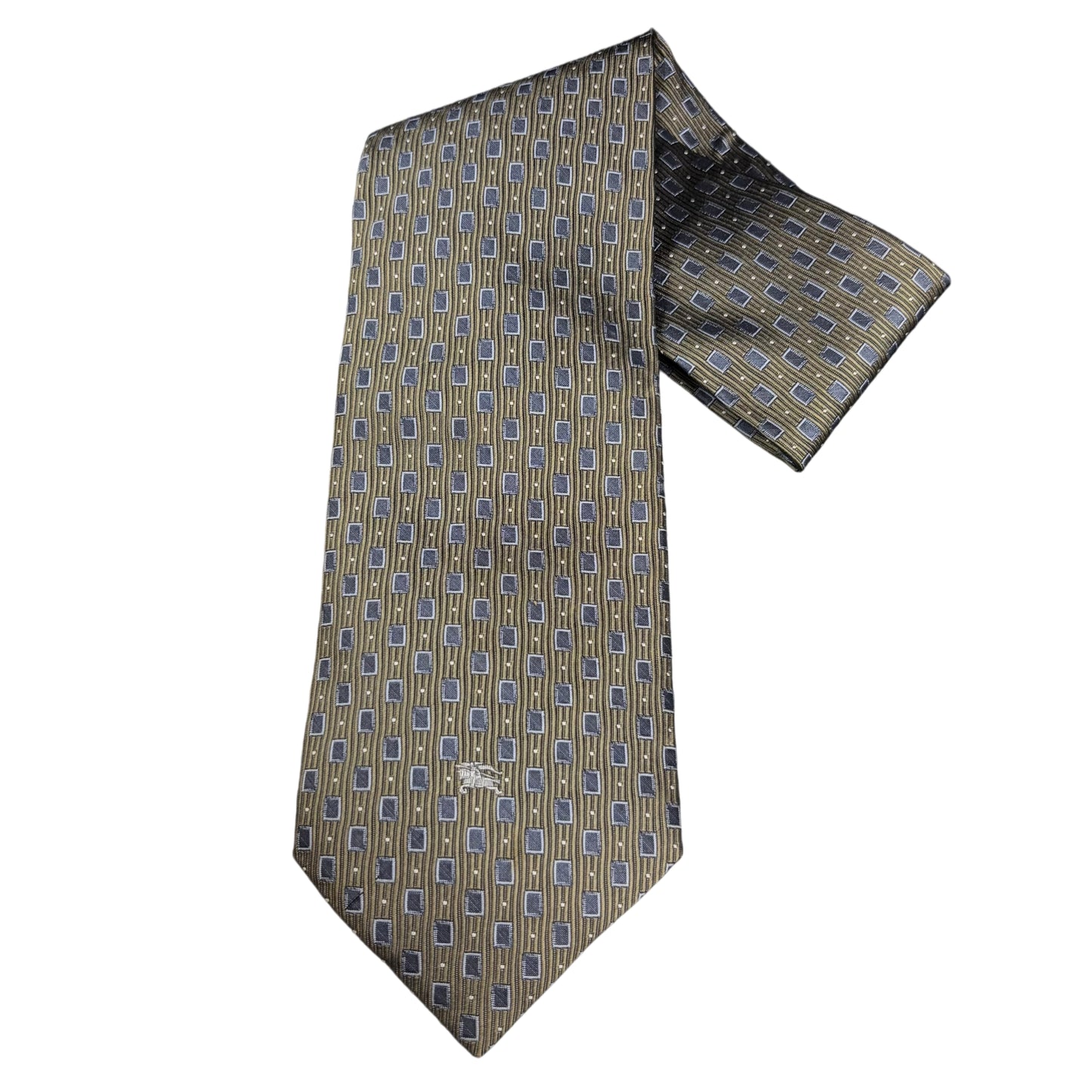 BURBERRY Equestrian Knight Geometric Pattern Silk Tie Khaki Gray