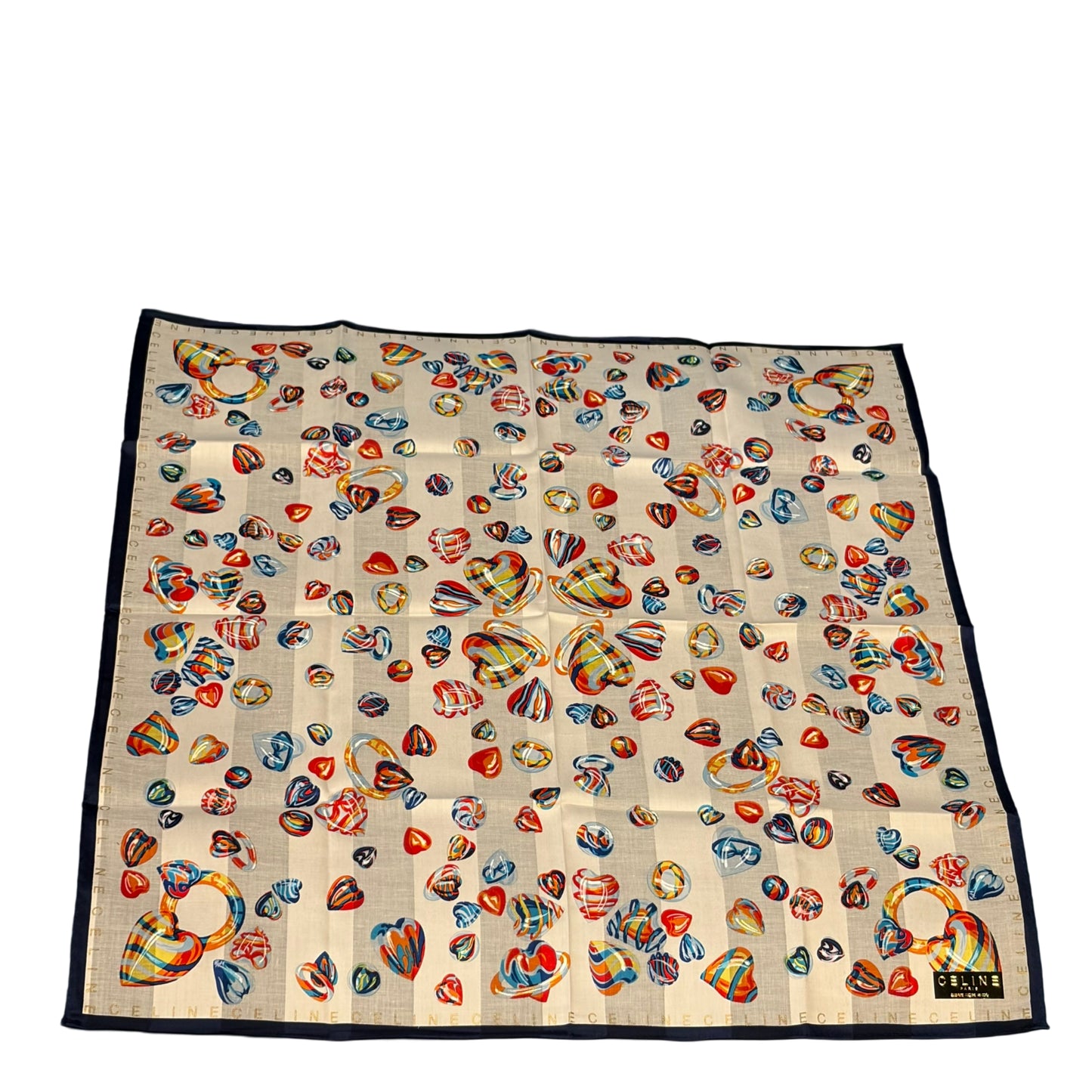CELINE Heart Print Silk Scarf White/Navy