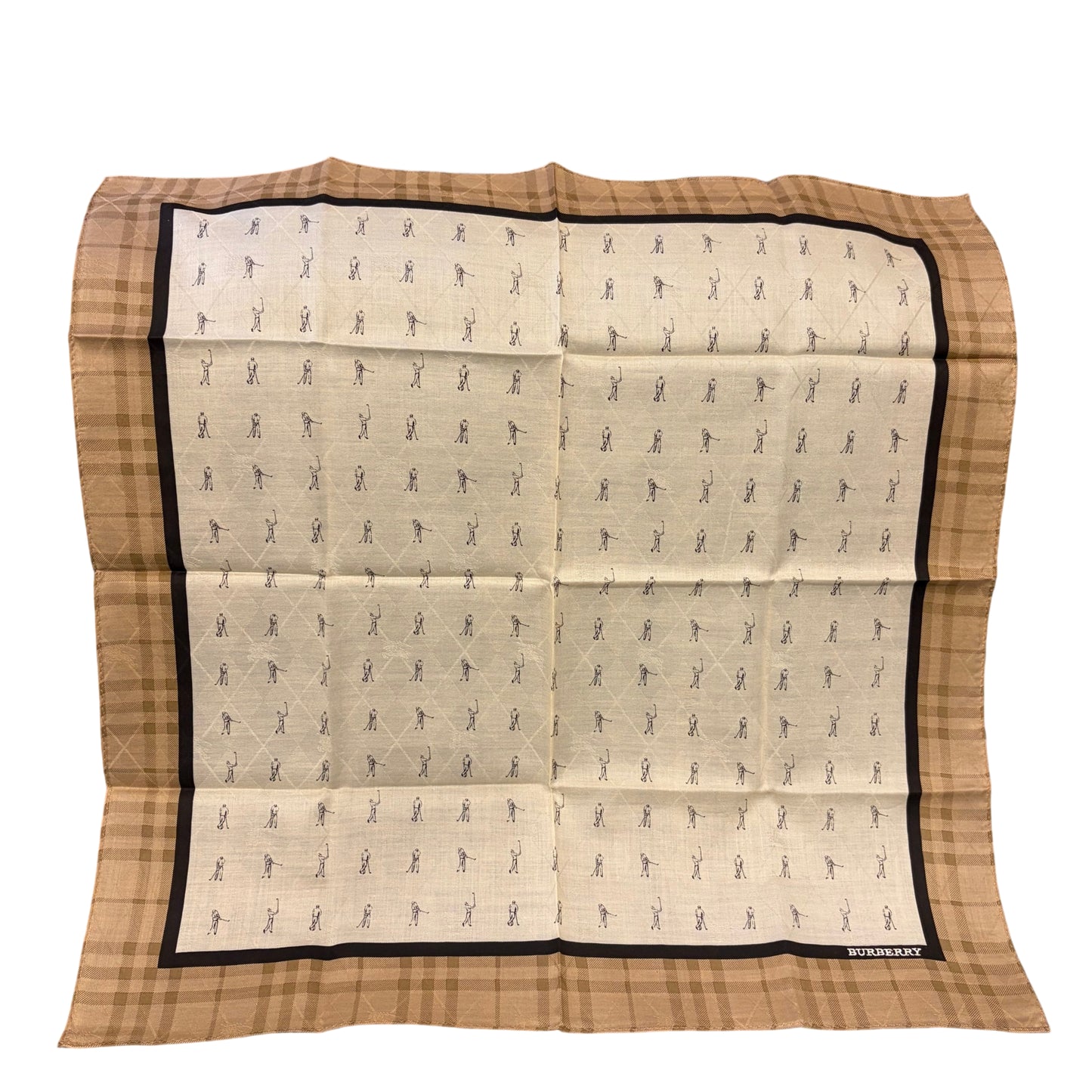 BURBERRY Nova Check Golf Motif Cotton Handkerchief Brown
