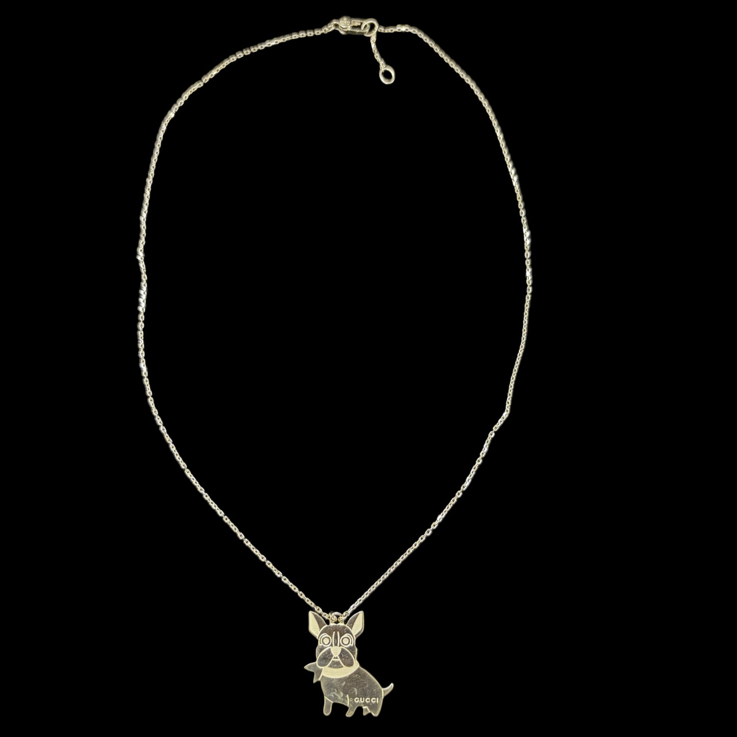 GUCCI Dog Motif 925 Sterling Silver Necklace Gold Finish