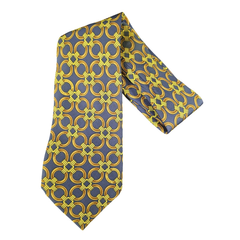 CELINE Macadam Chain Pattern Silk Tie Navy Gold