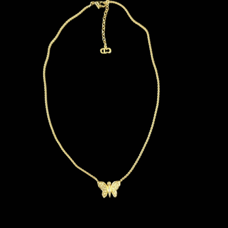 DIOR Gold Alloy Butterfly Pendant Necklace