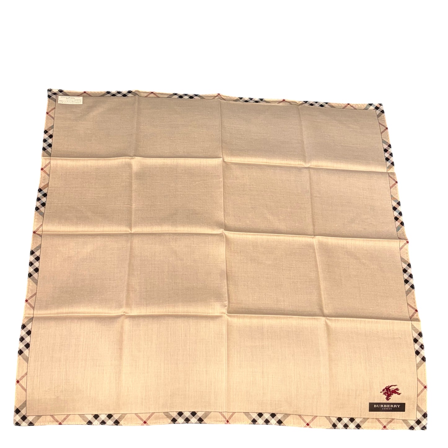 BURBERRY Cotton Scarf Light Beige with Black and Red Check Trim
