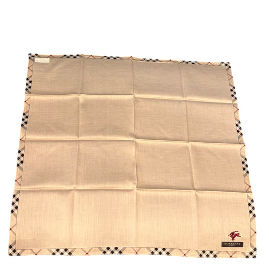 BURBERRY Cotton Scarf Light Beige with Black and Red Check Trim