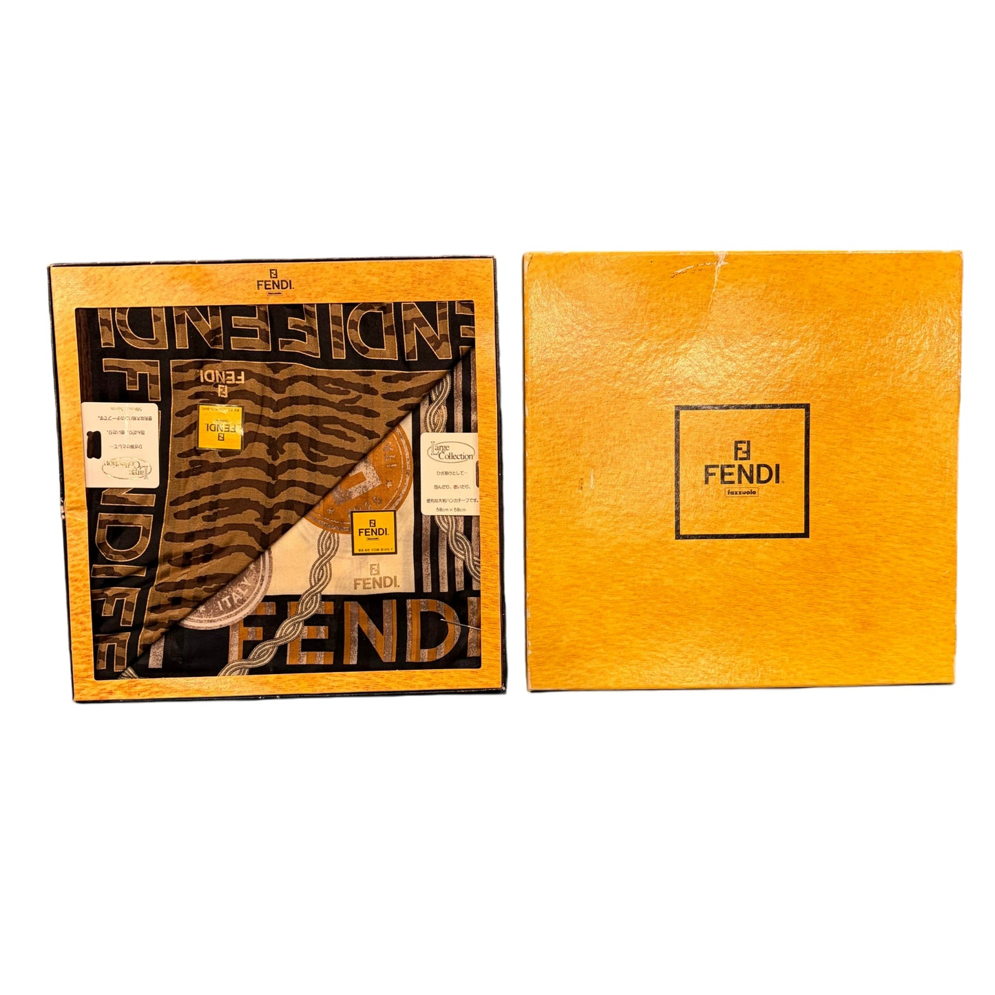 FENDI Zucca Silk Handkerchief Set Brown with Box