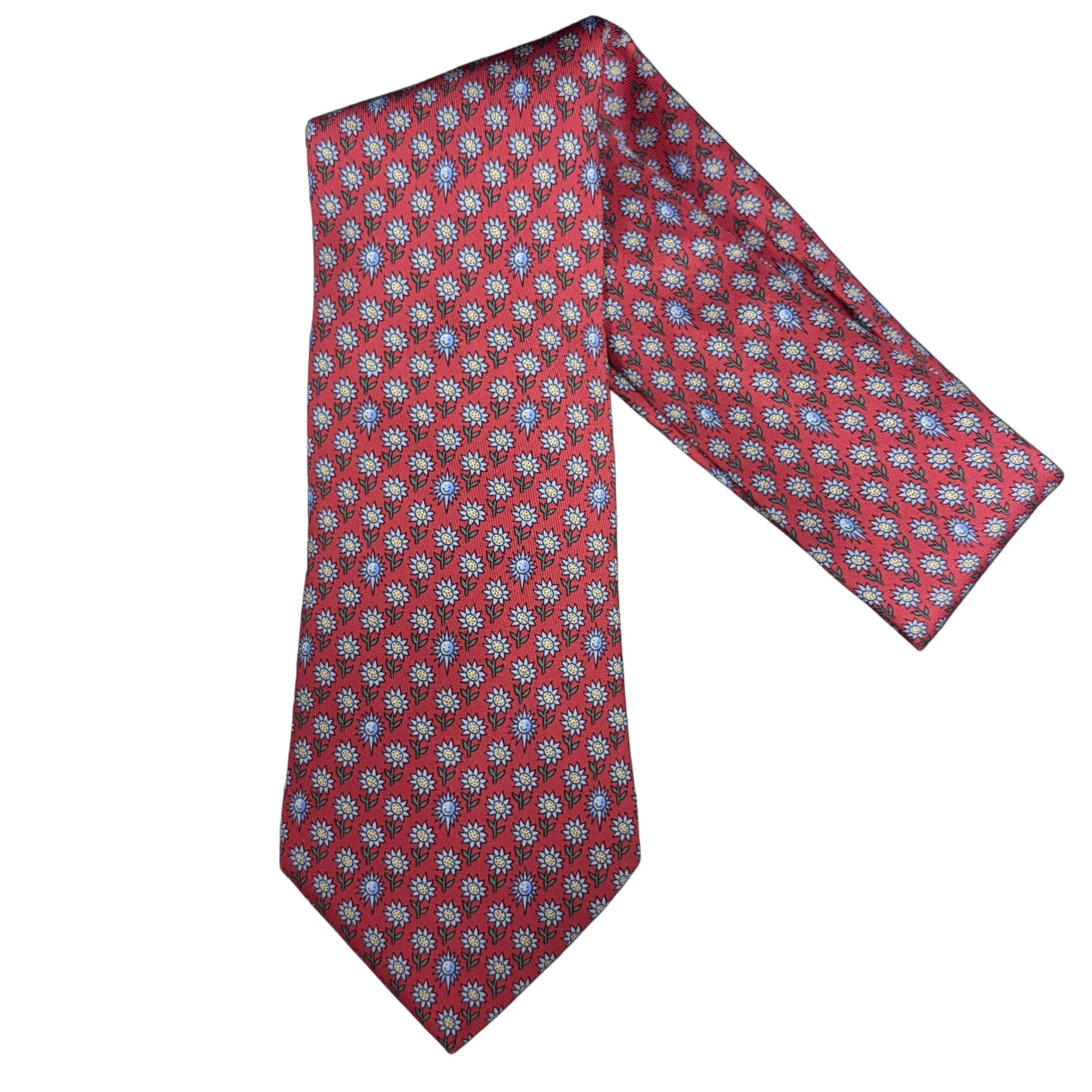 HERMES  Floral Print Silk Tie Red