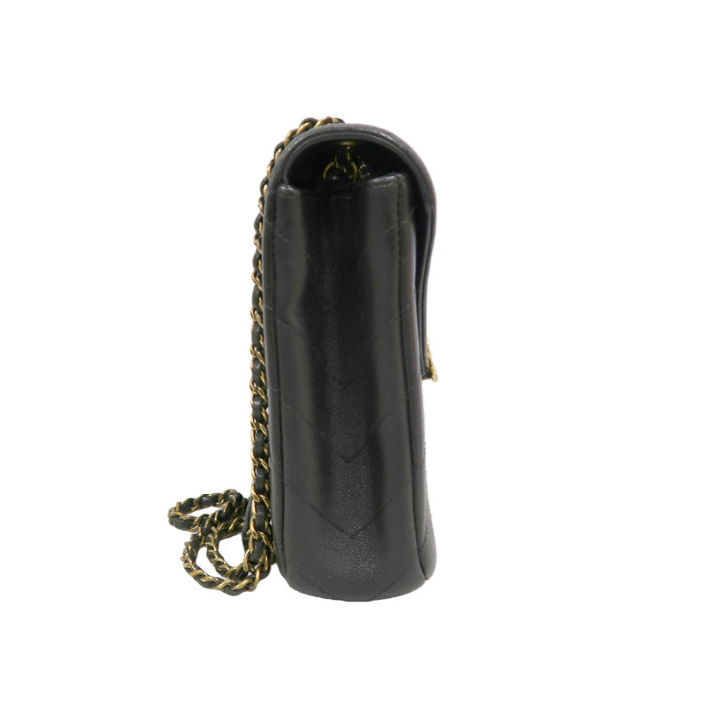 CHANEL Black Lambskin V-Stitch Flap Chain Crossbody Bag with Gold Hardware