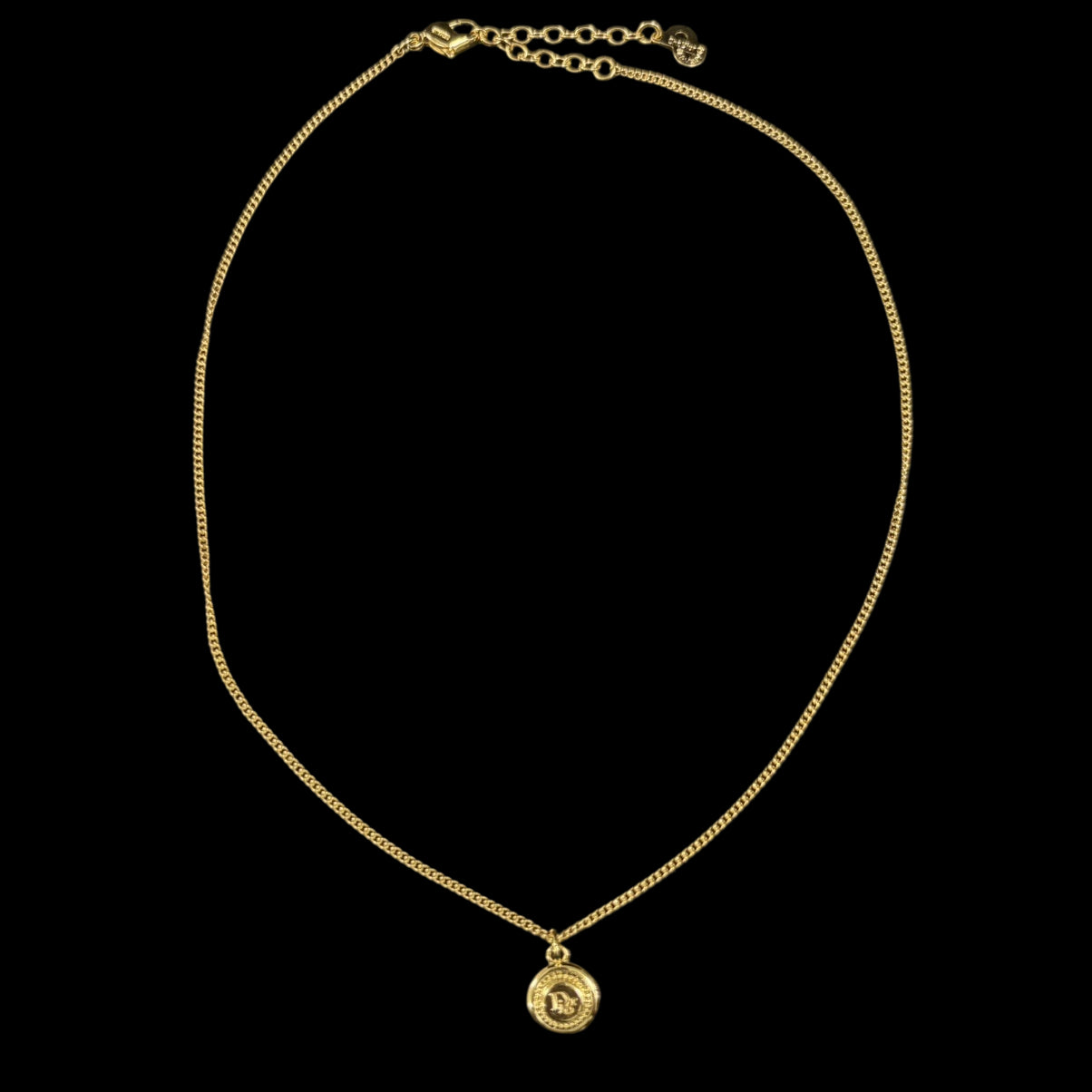 DIOR Gold Alloy Circular Embossed CD Logo Pendant Necklace