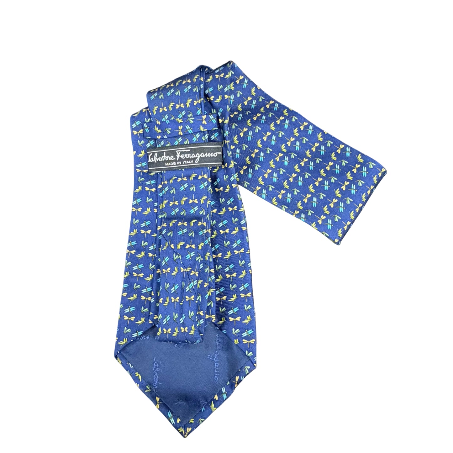 FERRAGAMO Dragonfly Pattern Silk Tie Navy Multicolor