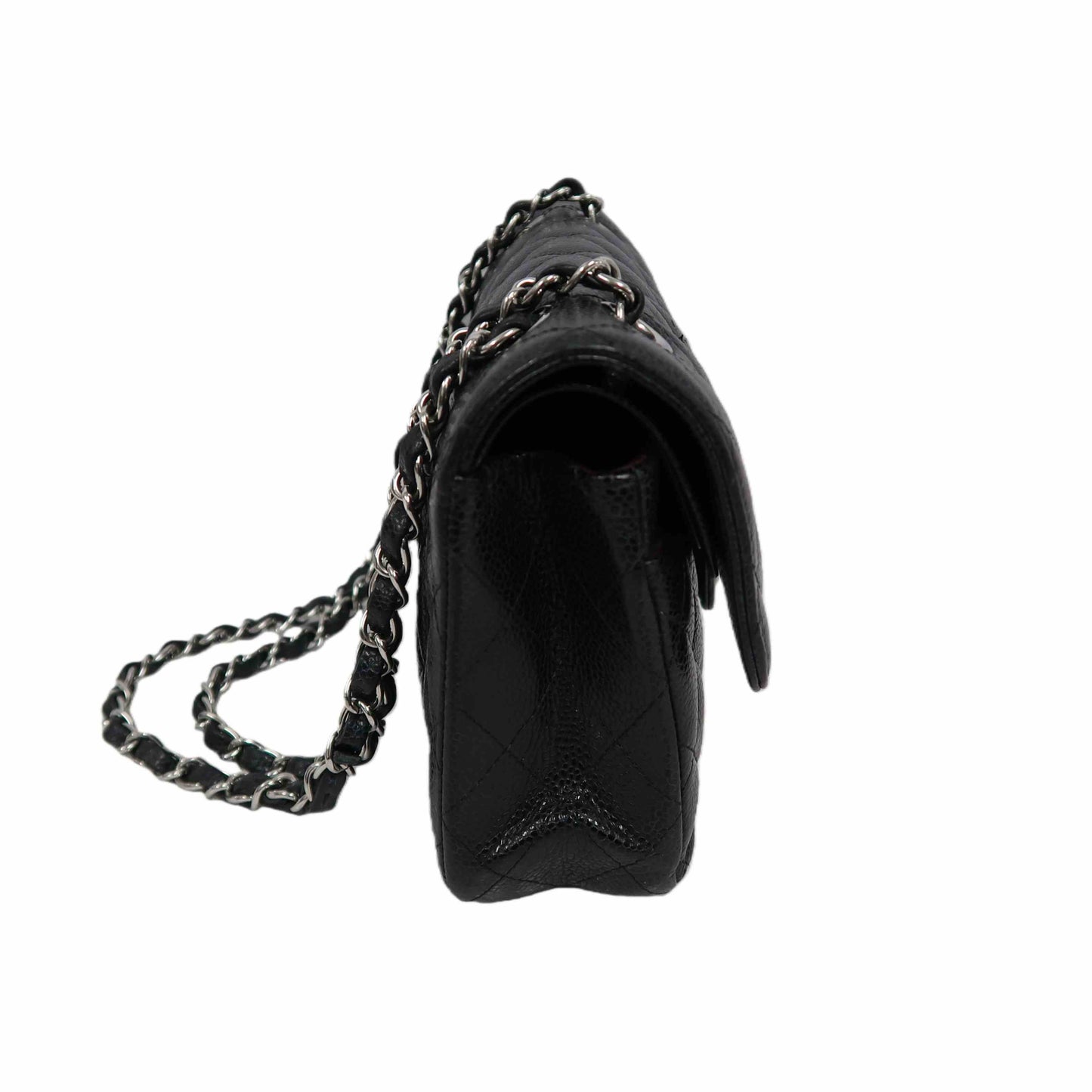 CHANEL Classic Flap Matelassé Shoulder Bag, Black Caviar Skin with Silver Hardware