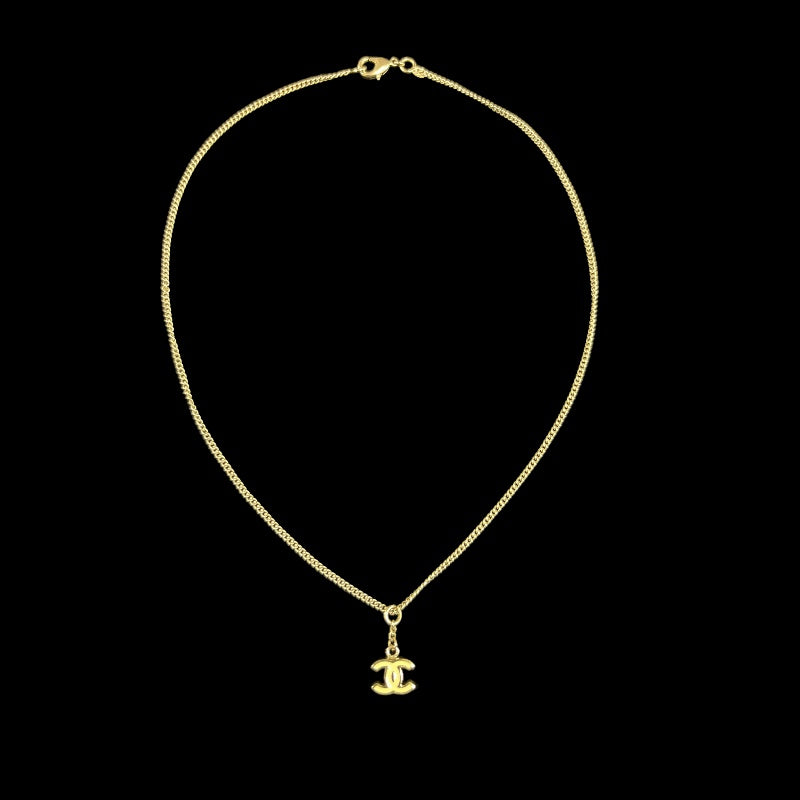 CHANEL Coco Mark Necklace Accessory Gold Ivory Enamel Double C Pendant Stamped