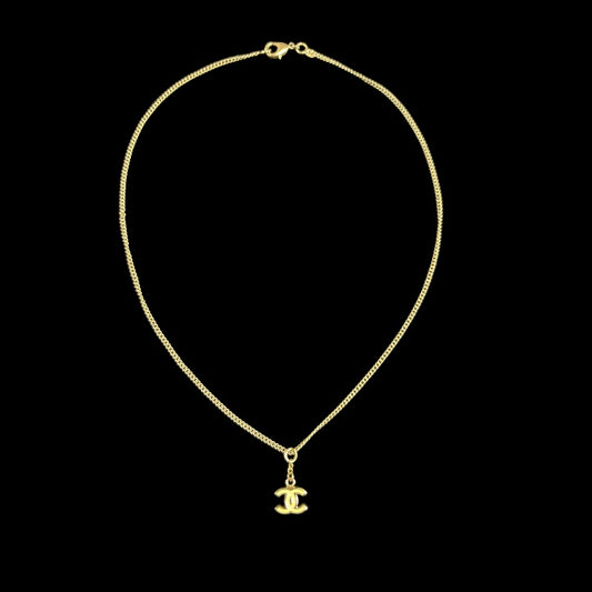 CHANEL Coco Mark Necklace Accessory Gold Ivory Enamel Double C Pendant Stamped