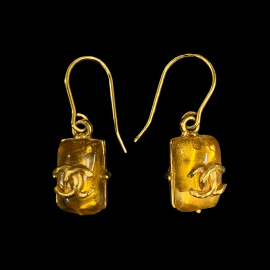 CHANEL earrings, brown stone, gold-tone alloy hardware