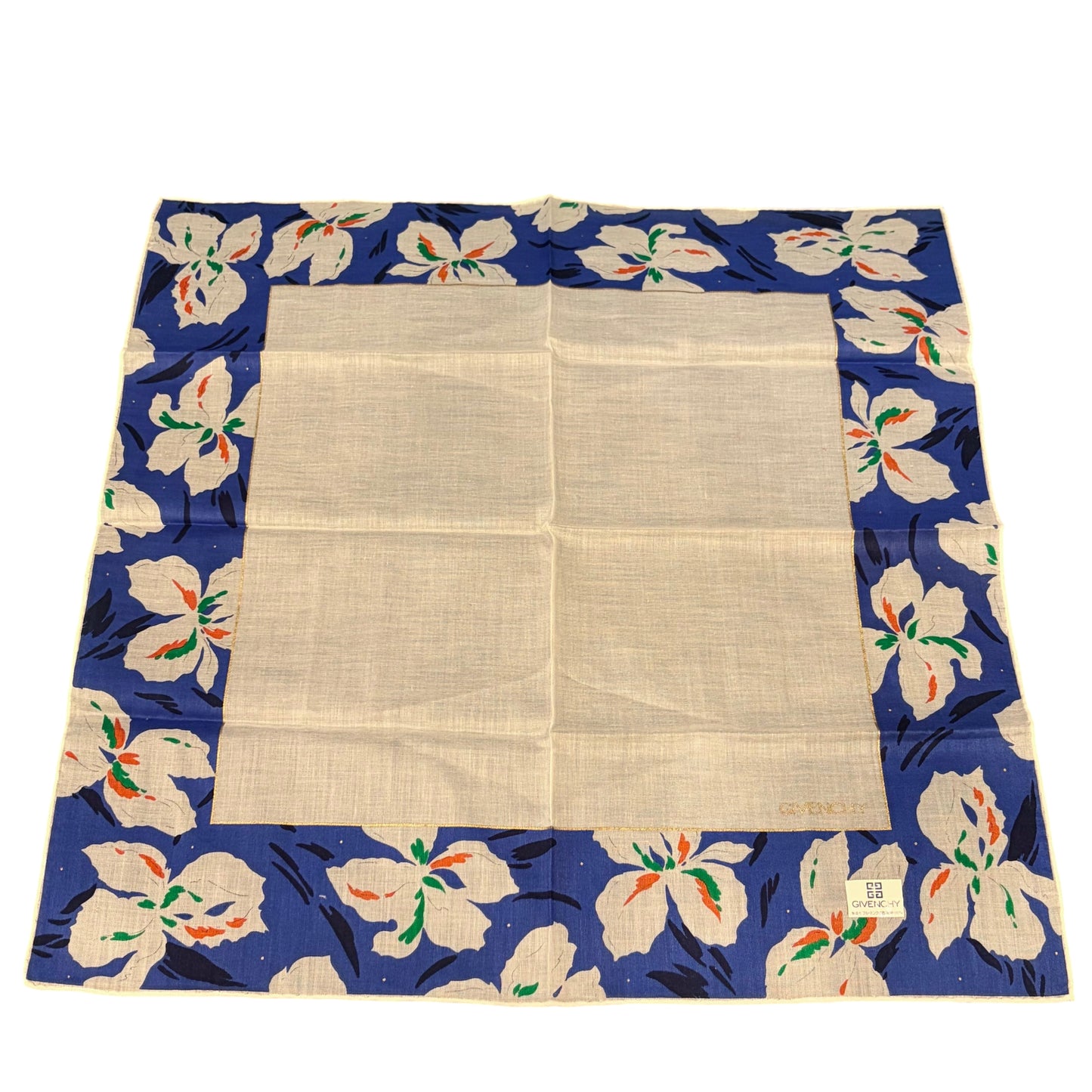 GIVENCHY Givenchy Vintage Floral Print Cotton Handkerchief Blue White Color