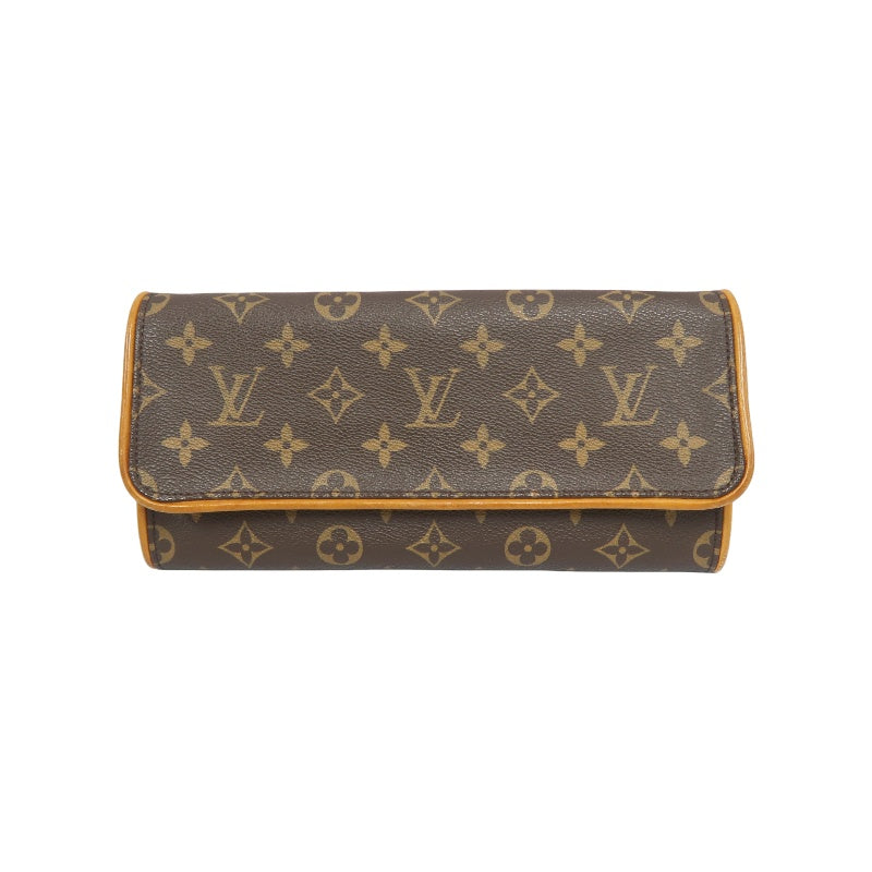 LOUIS VUITTON Monogram Pochette Twin GM Shoulder Bag, Brown Coated Canvas (PVC), Envelope Style Belt Bag