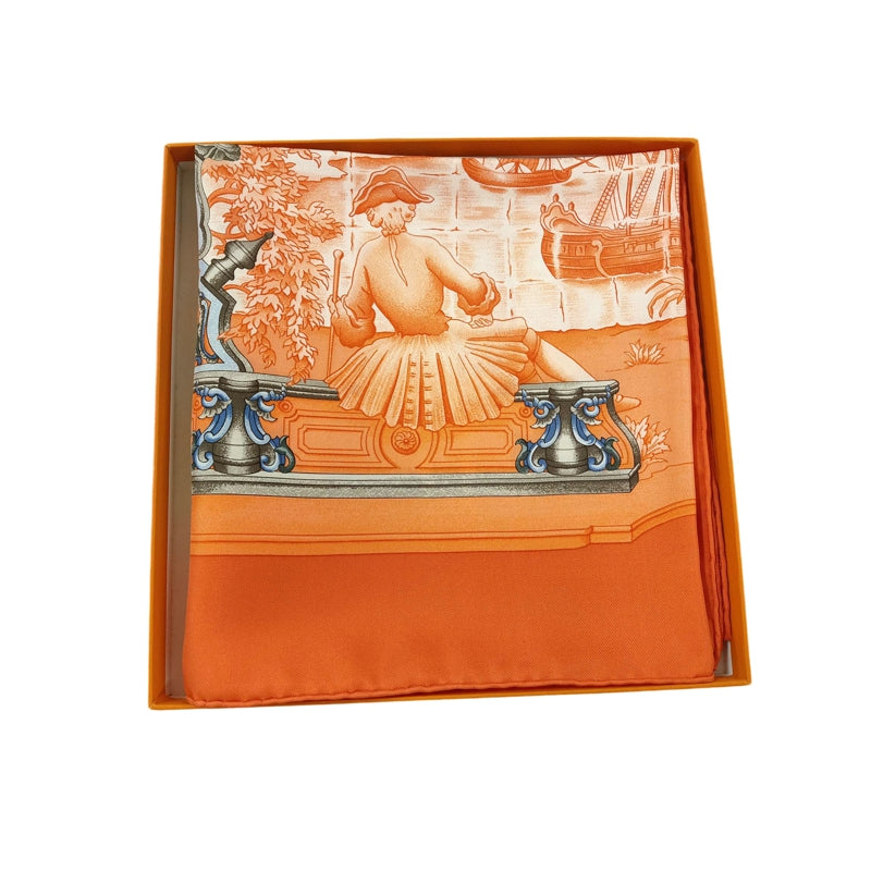 HERMES Carre 90 Silk Scarf Orange With Box