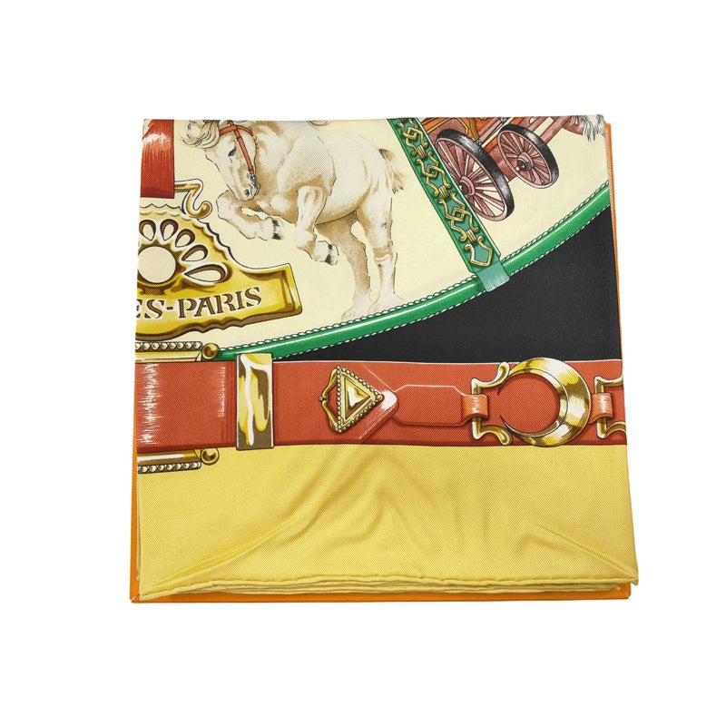 HERMES Carre 90 Silk Scarf Yellow With Box